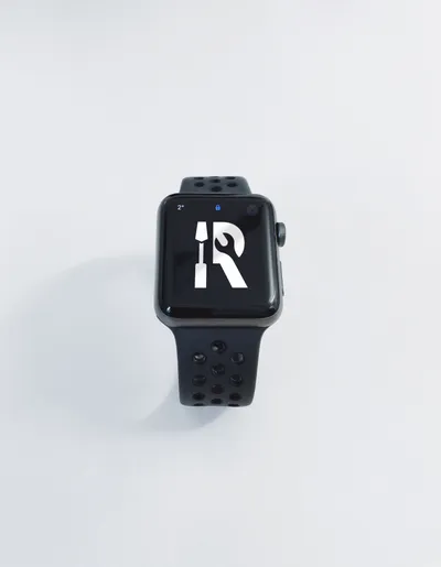 Apple Watch displaying the iRepair logo